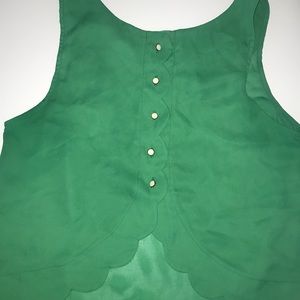 Scalloped green chiffon tank